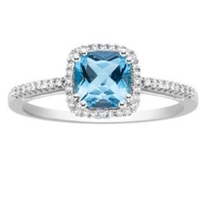 Blue Topaz Diamond Ring 10K White Gold
